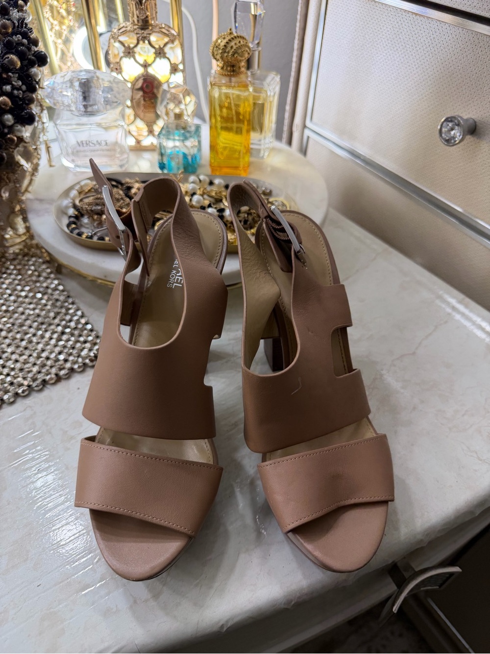 MK Women's Neutral Tan Slingback Sandals - Classic Open Toe